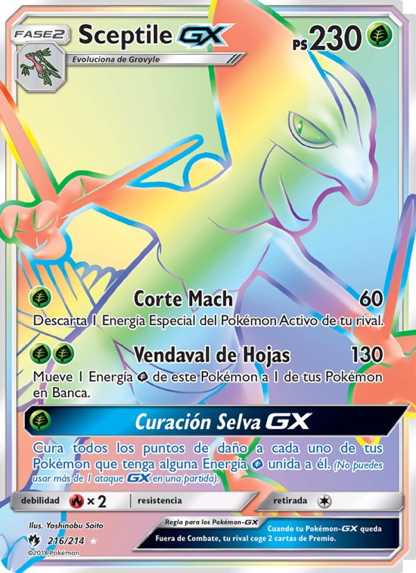 Sceptile GX 216 — Truenos Perdidos (Spanish Pokémon TCG card)