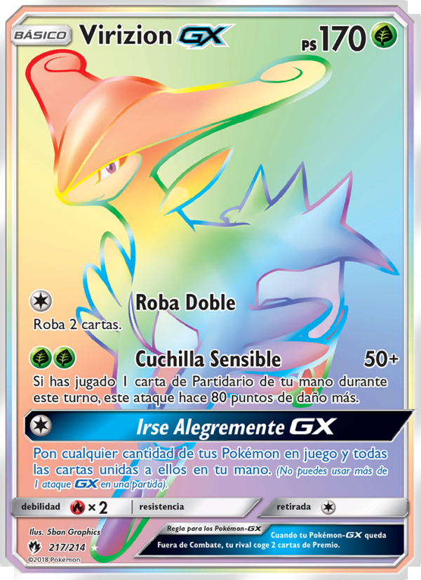 Virizion GX 217 — Truenos Perdidos (Spanish Pokémon TCG card)