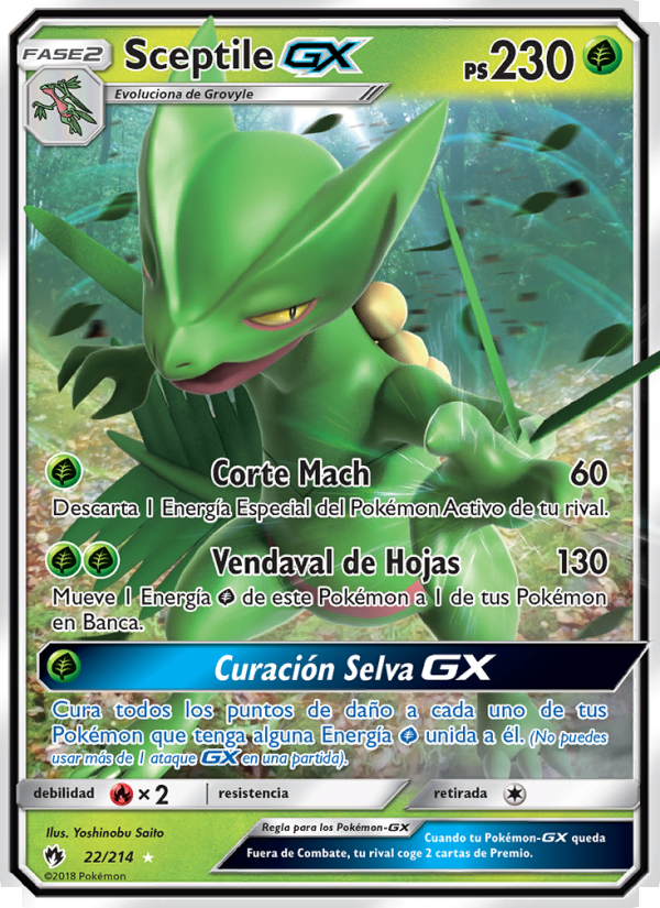 Sceptile GX 22 — Truenos Perdidos (Spanish Pokémon TCG card)