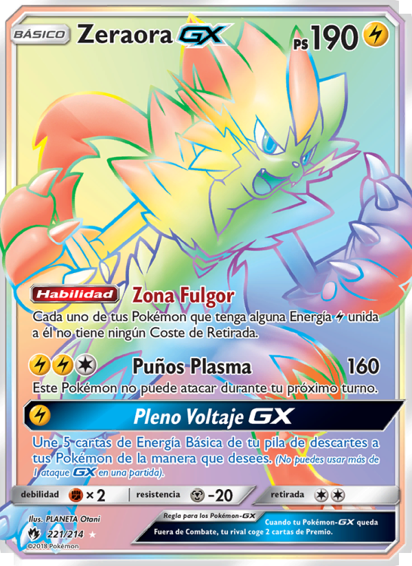 Zeraora GX 221 — Truenos Perdidos (Spanish Pokémon TCG card)