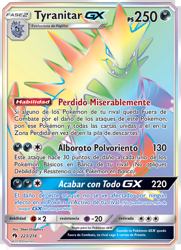 Tyranitar GX 223 — Truenos Perdidos (Spanish Pokémon TCG card)