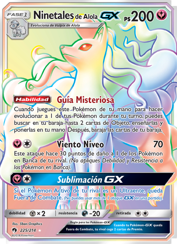 Ninetales de Alola GX 225 — Truenos Perdidos (Spanish Pokémon TCG card)