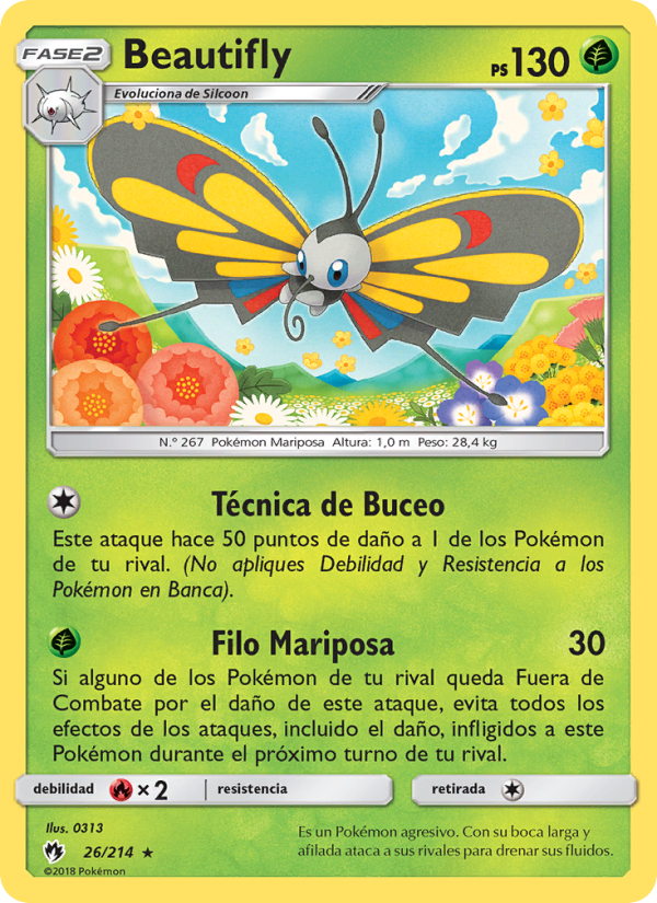 Beautifly 26 — Truenos Perdidos (Spanish Pokémon TCG card)