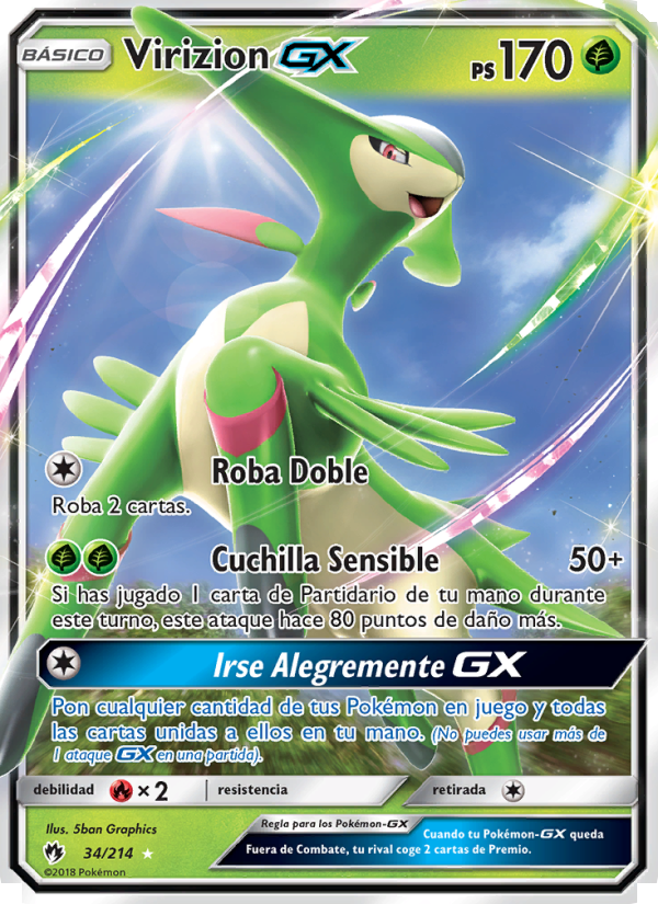 Virizion GX 34 — Truenos Perdidos (Spanish Pokémon TCG card)