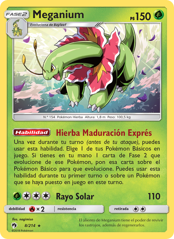 Meganium 8 — Truenos Perdidos (Spanish Pokémon TCG card)
