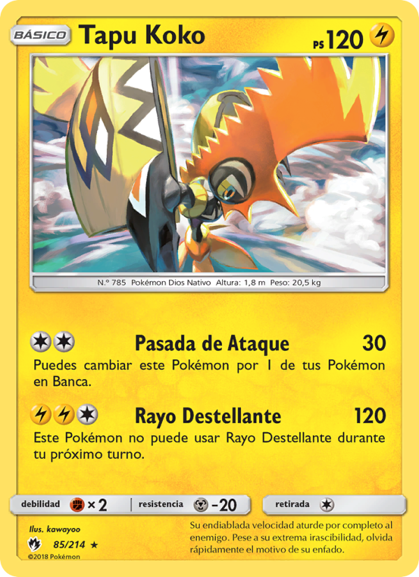 Tapu Koko 85 — Truenos Perdidos (Spanish Pokémon TCG card)