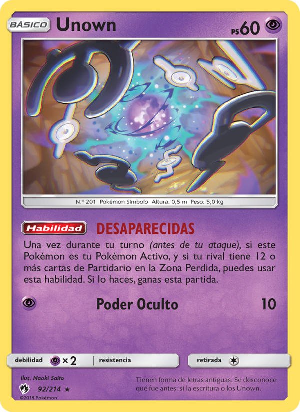 Unown 92 — Truenos Perdidos (Spanish Pokémon TCG card)
