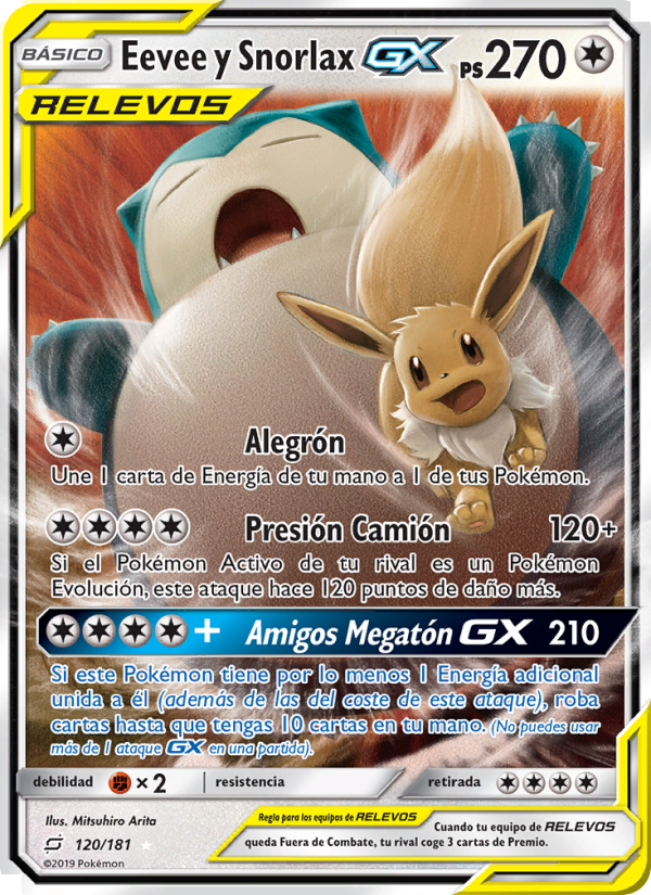Eevee y Snorlax GX 120 — Union de Aliados (Spanish Pokémon TCG card)