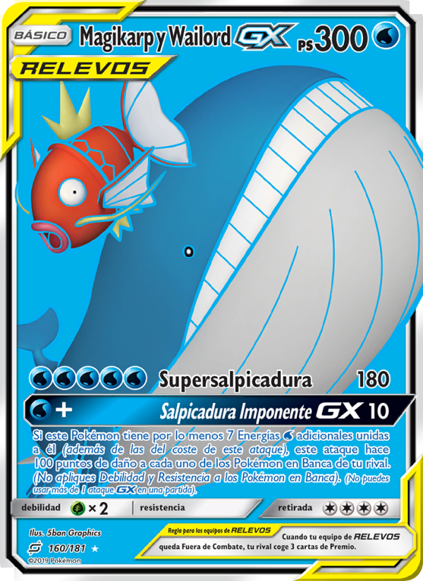 Magikarp y Wailord GX 160 — Union de Aliados (Spanish Pokémon TCG card)