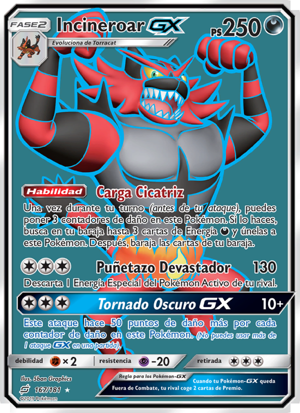 Incineroar GX 167 — Union de Aliados (Spanish Pokémon TCG card)