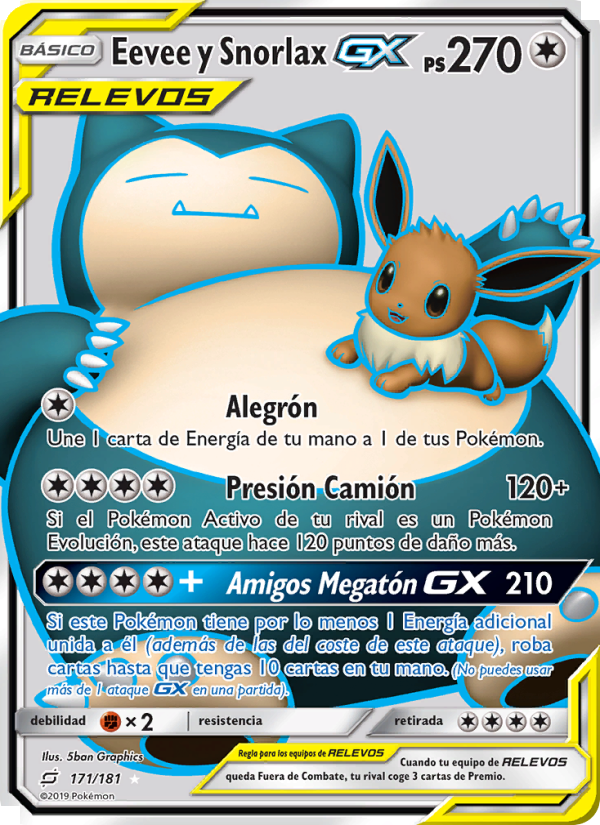 Eevee y Snorlax GX 171 — Union de Aliados (Spanish Pokémon TCG card)