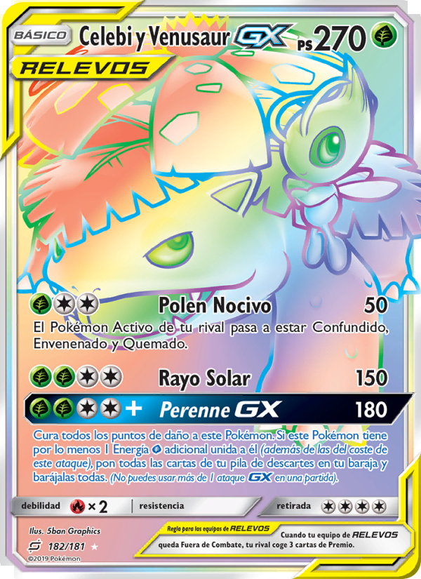Celebi y Venusaur GX 182 — Union de Aliados (Spanish Pokémon TCG card)