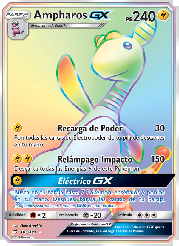 Ampharos GX 185 — Union de Aliados (Spanish Pokémon TCG card)