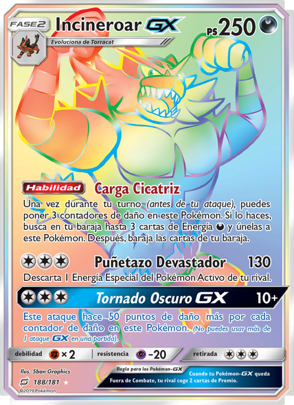 Incineroar GX 188 — Union de Aliados (Spanish Pokémon TCG card)