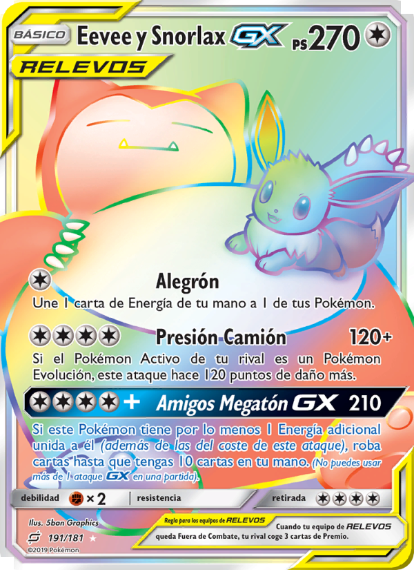 Eevee y Snorlax GX 191 — Union de Aliados (Spanish Pokémon TCG card)