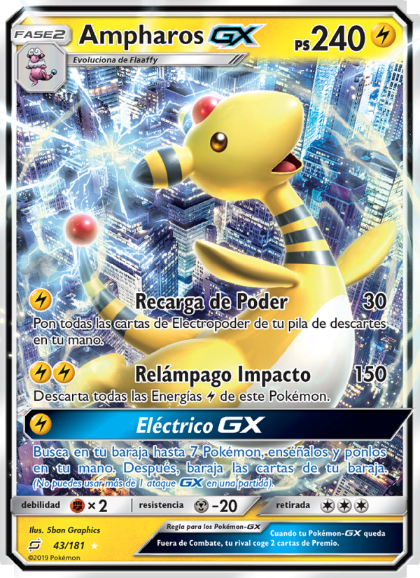 Ampharos GX 43 — Union de Aliados (Spanish Pokémon TCG card)