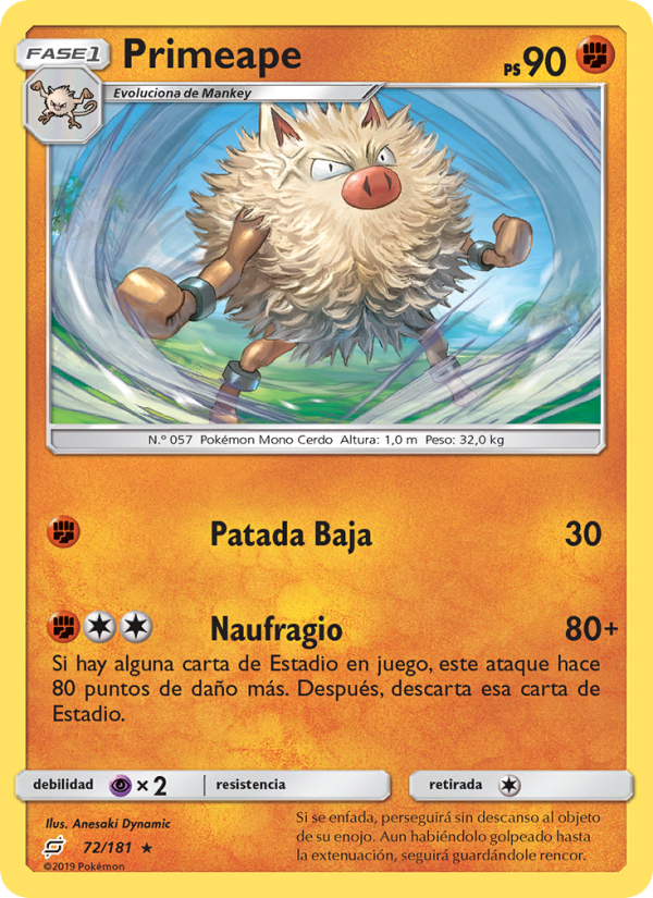 Primeape 72 — Union de Aliados (Spanish Pokémon TCG card)