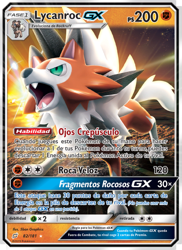 Lycanroc GX 82 — Union de Aliados (Spanish Pokémon TCG card)