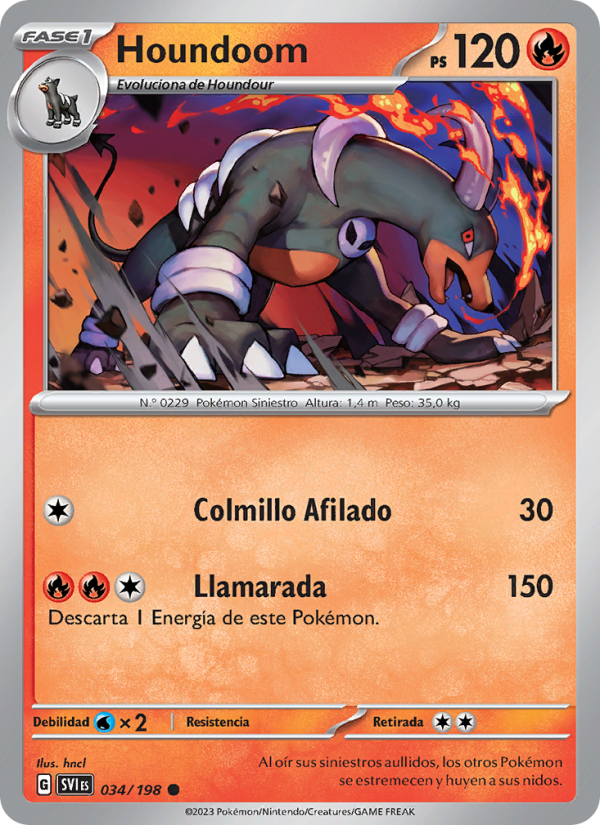 Houndoom 034 — Escarlata y Púrpura (Spanish Pokémon TCG card)