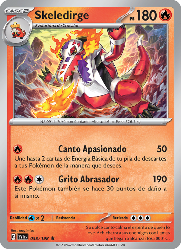 Skeledirge 038 — Escarlata y Púrpura (Spanish Pokémon TCG card)