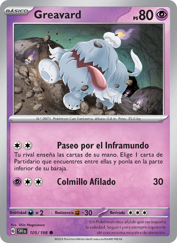 Greavard 105 — Escarlata y Púrpura (Spanish Pokémon TCG card)