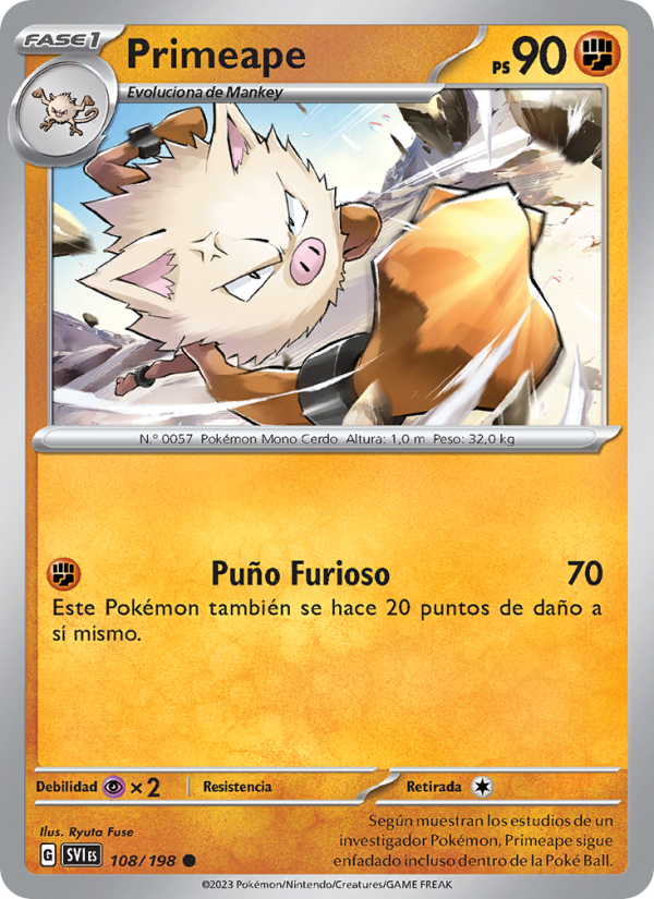 Primeape 108 — Escarlata y Púrpura (Spanish Pokémon TCG card)