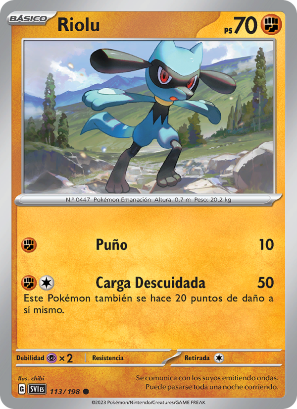 Riolu 113 — Escarlata y Púrpura (Spanish Pokémon TCG card)