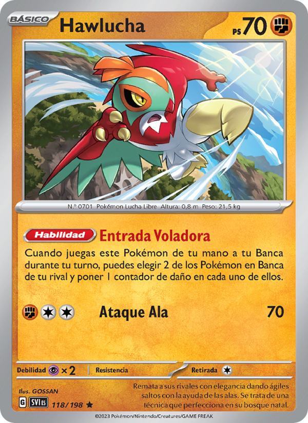 Hawlucha 118 — Escarlata y Púrpura (Spanish Pokémon TCG card)