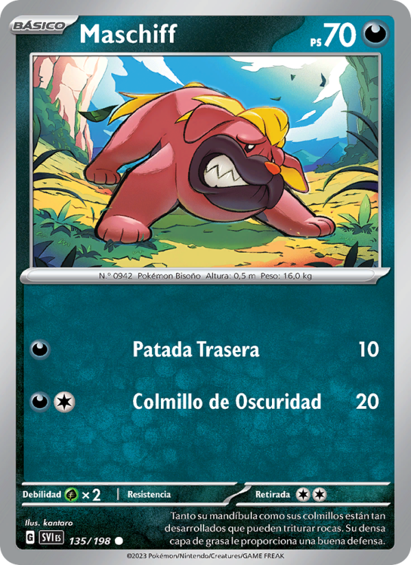 Maschiff 135 — Escarlata y Púrpura (Spanish Pokémon TCG card)