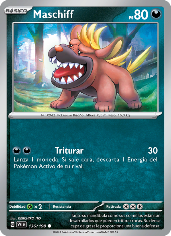 Maschiff 136 — Escarlata y Púrpura (Spanish Pokémon TCG card)