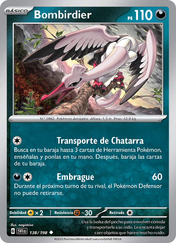Bombirdier 138 — Escarlata y Púrpura (Spanish Pokémon TCG card)