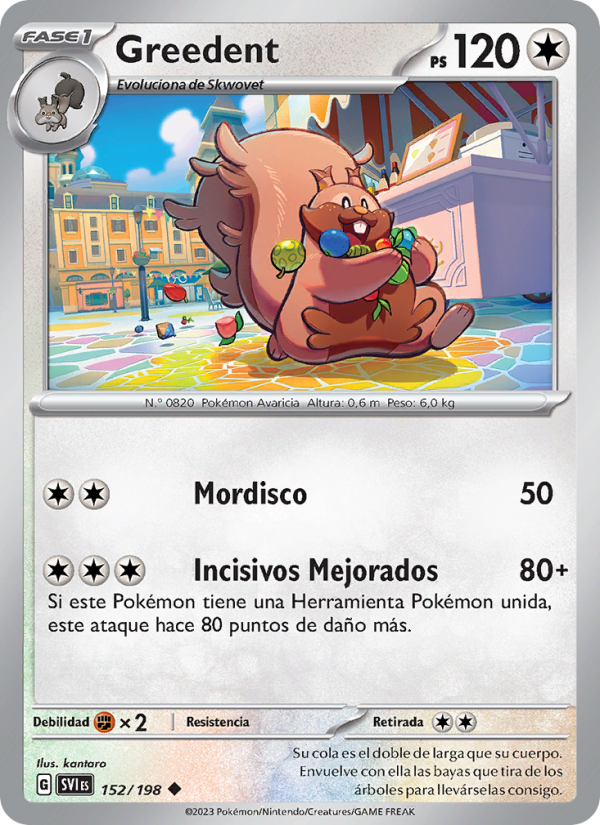 Greedent 152 — Escarlata y Púrpura (Spanish Pokémon TCG card)