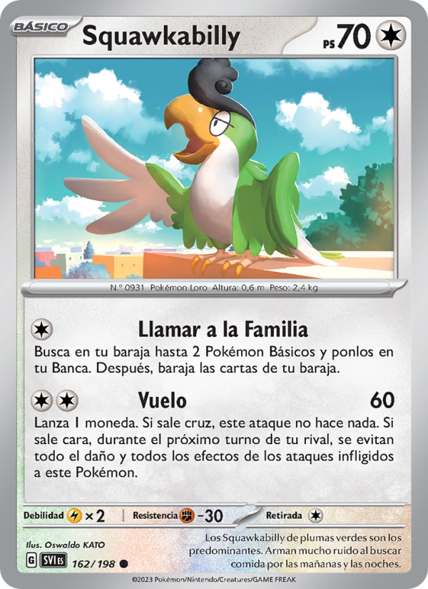 Squawkabilly 162 — Escarlata y Púrpura (Spanish Pokémon TCG card)