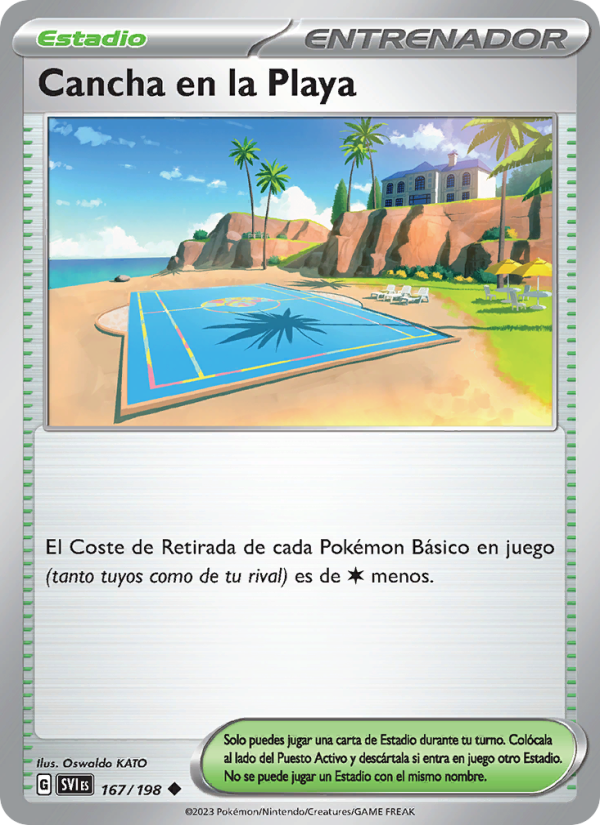 Cancha en la Playa 167 — Escarlata y Púrpura (Spanish Pokémon TCG card)