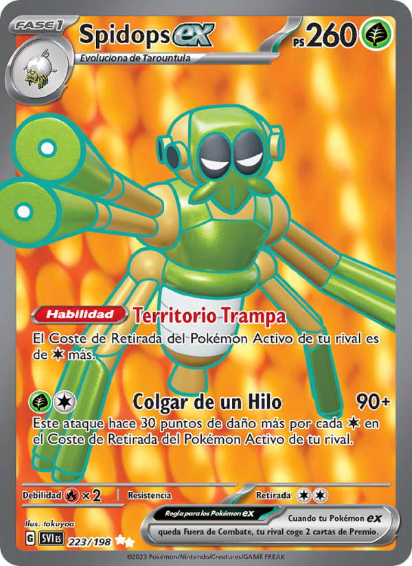 Spidops ex 223 — Escarlata y Púrpura (Spanish Pokémon TCG card)