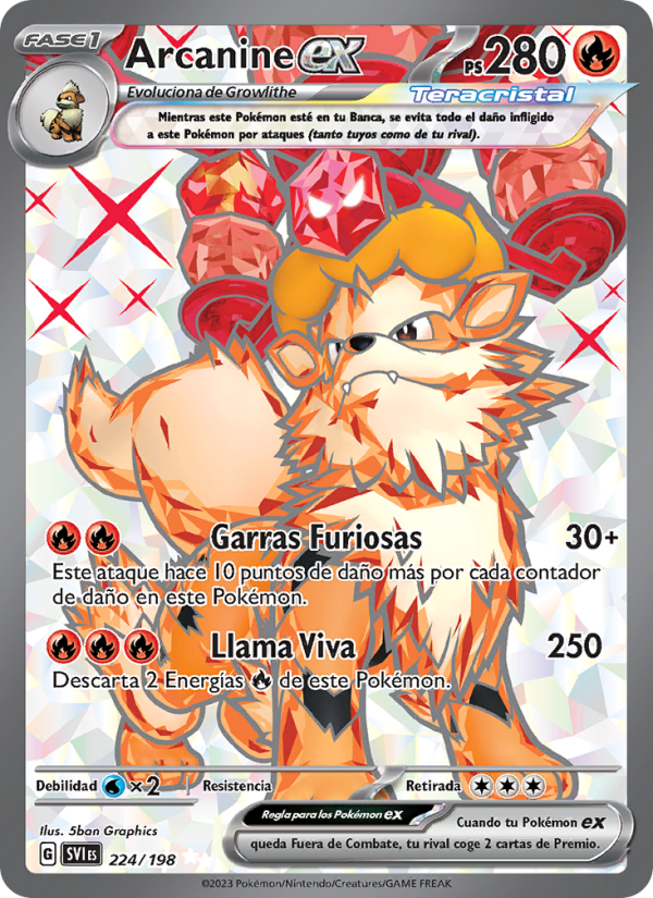 Arcanine ex 224 — Escarlata y Púrpura (Spanish Pokémon TCG card)