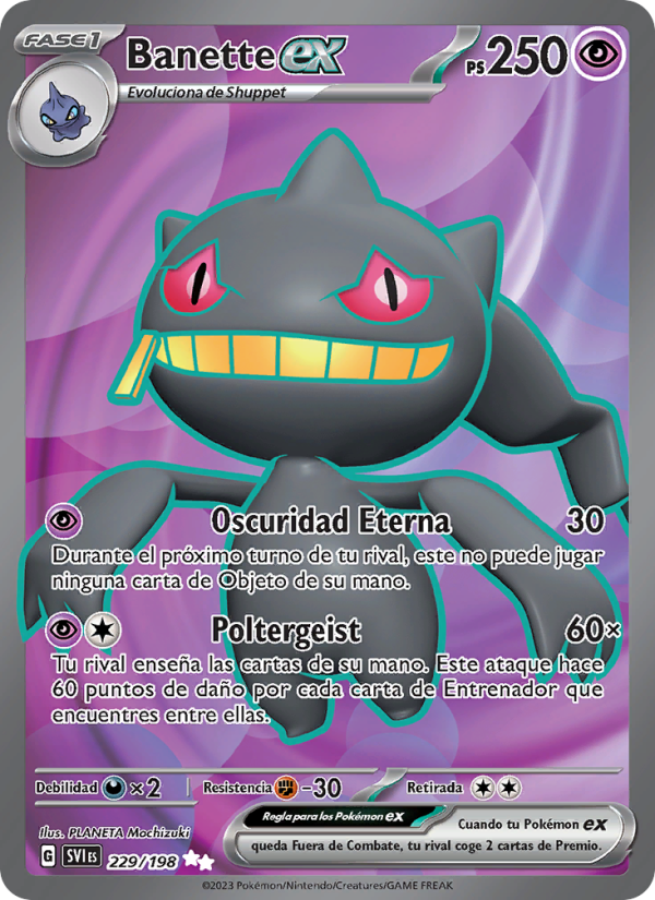 Banette ex 229 — Escarlata y Púrpura (Spanish Pokémon TCG card)