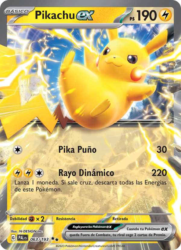 Pikachu ex 063 — Evoluciones en Paldea (Spanish Pokémon TCG card)