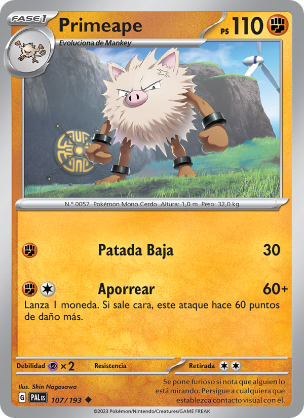 Primeape 107 — Evoluciones en Paldea (Spanish Pokémon TCG card)