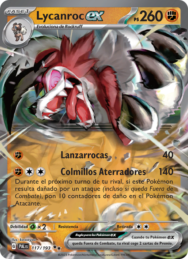 Lycanroc ex 117 — Evoluciones en Paldea (Spanish Pokémon TCG card)