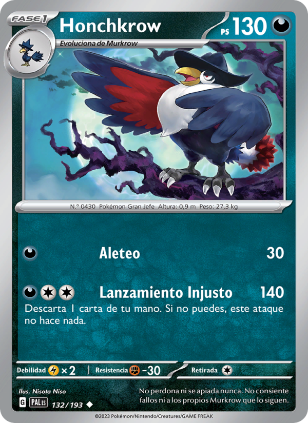 Honchkrow 132 — Evoluciones en Paldea (Spanish Pokémon TCG card)