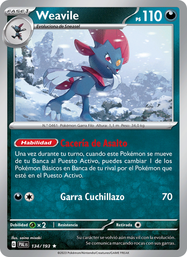 Weavile 134 — Evoluciones en Paldea (Spanish Pokémon TCG card)