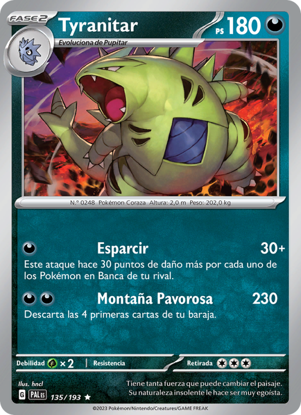 Tyranitar 135 — Evoluciones en Paldea (Spanish Pokémon TCG card)