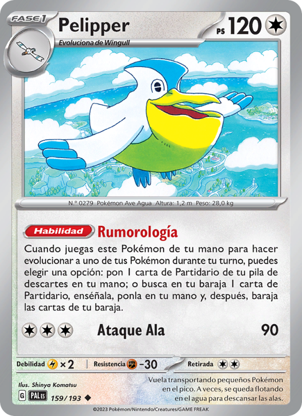 Pelipper 159 — Evoluciones en Paldea (Spanish Pokémon TCG card)