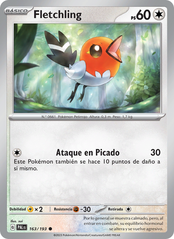 Fletchling 163 — Evoluciones en Paldea (Spanish Pokémon TCG card)