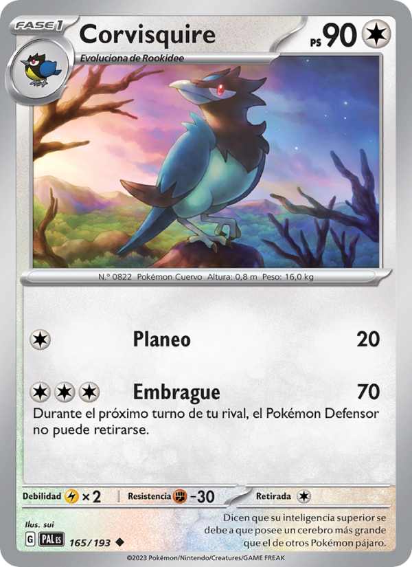 Corvisquire 165 — Evoluciones en Paldea (Spanish Pokémon TCG card)