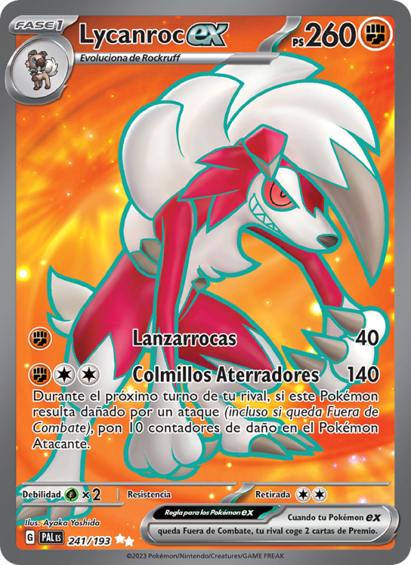Lycanroc ex 241 — Evoluciones en Paldea (Spanish Pokémon TCG card)