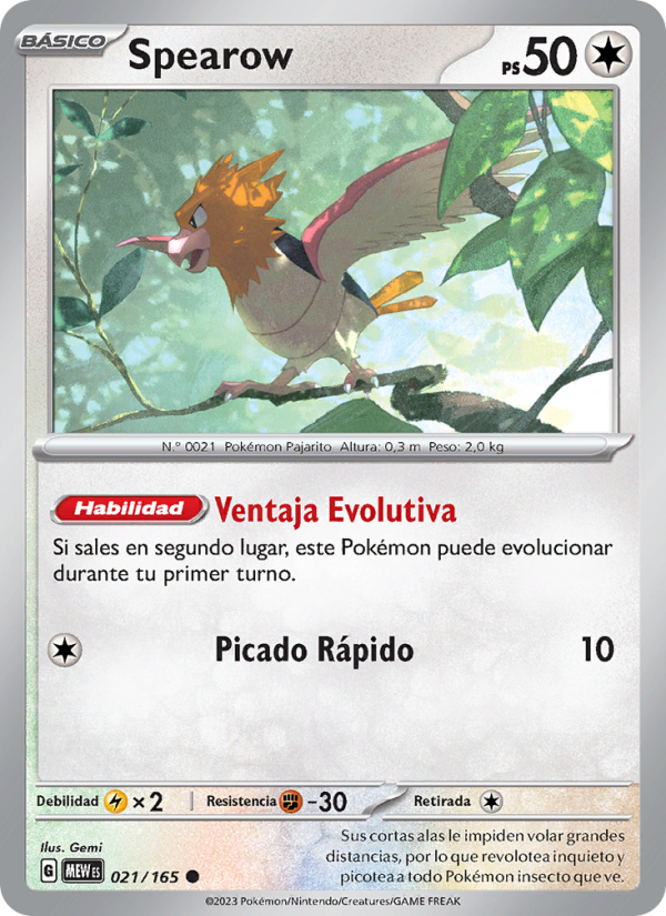 Spearow 021 — 151 (Spanish Pokémon TCG card)