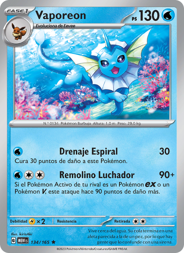 Vaporeon 134 — 151 (Spanish Pokémon TCG card)