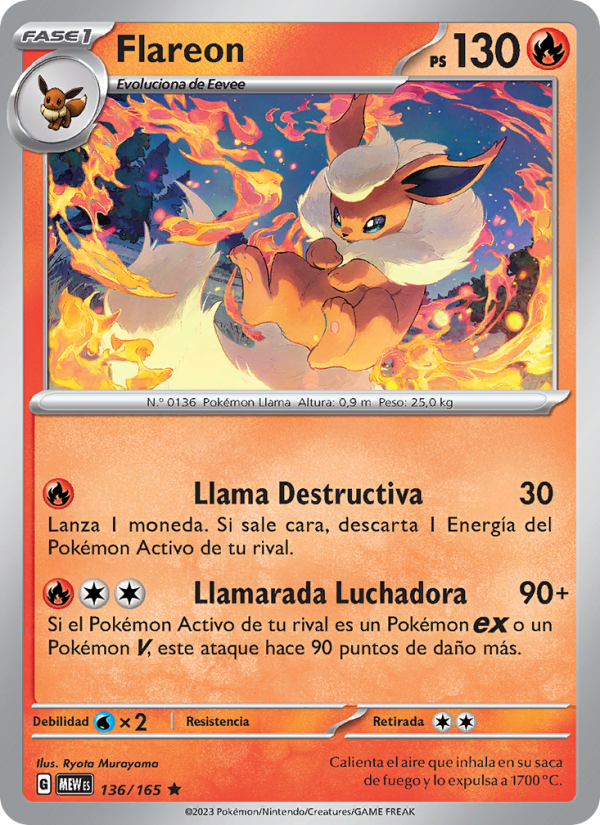Flareon 136 — 151 (Spanish Pokémon TCG card)